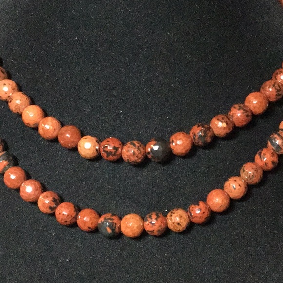925 Hook Clasp, Chain Semiprecious Mahogany Obsidian Stone Necklace 17”L Faceted - Picture 5 of 10